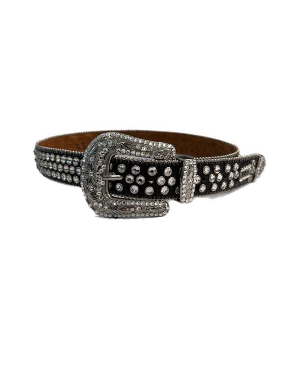 b.b. simon Crystal Embellished Black Gator Print Leather Belt Style L 6034